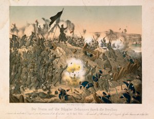 Slaget vid Dybboel i andra slesvigska kriget, den 18 april 1864, utgiven av Verlag A. Felgner, Berlin, 1864 av German School