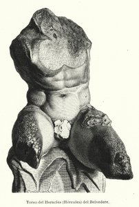 Belvedere Torso, romersk skulptur som traditionellt tros vara en representation av Hercules (litho) av German School