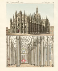 Katedralen i Milano (färgad gravyr) av German School