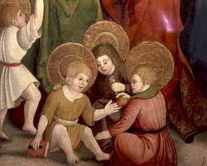 The Childhood of St. Joseph, detalj av barn som leker, Swabian School (olja på panel) av German School