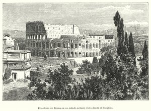 Colosseum, Rom, sett från Palatinen (litho) av German School