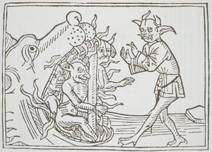The Devil Belial before the Gates of Hell, från Das Buch Belial, publicerad i Augsburg, 1473 av German School
