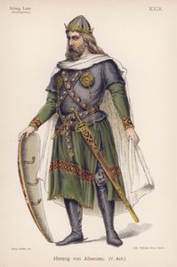 Hertigen av Albany, från Shakespeares kung Lear (färg litho) av German School