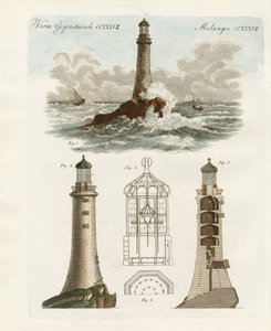 The Eddystone Lighthouse (färgad gravyr) av German School