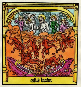 Lucifers fall och de rebelliska änglarna, illustration från en kopia av 