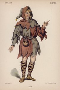 The Fool, från Shakespeares King Lear (färg litho) av German School