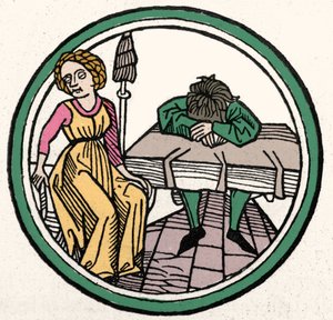 The Four Temperaments: Melankolisk (ledsen och deprimerad) Xylography, Augsburg 1480 av German School