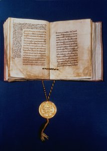 Den gyllene tjuren av Karl IV, den helige romerske kejsaren, 1400 (vellum och guld) av German School