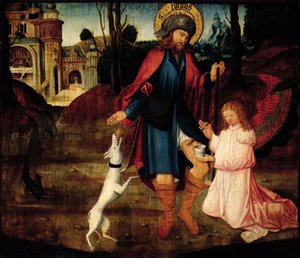 The Healing of Saint Roch (olja på trä) av German School