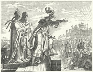 Den helige romerske kejsaren Otto III anklagar romarna för illojalitet (gravyr) av German School