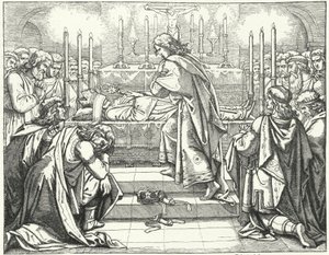 Den helige romerske kejsaren Otto III vid graven till St Adalbert av Prag (gravyr) av German School