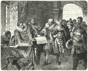 Den helige romerske kejsaren Rudolf II ger bohemiska protestanter större religionsfrihet i sitt majestätsbrev av German School