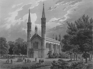 Den nya kyrkan i Charlottenburg, Berlin (stålgravyr) av German School