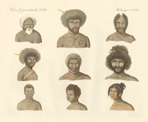 Papuanerna (färgad gravyr) av German School