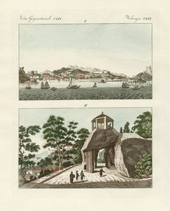 Den portugisiska kolonin Macau i Kina (färgad gravyr) av German School