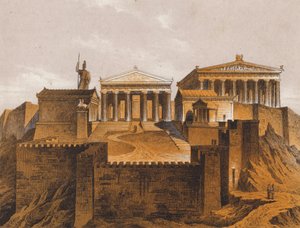 Propylaea, antika Aten, Grekland (färglitografi) av German School