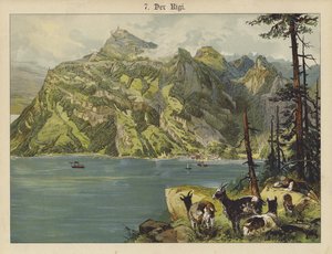 The Rigi (färg litho) av German School