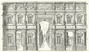 Teatro Olimpico ("Olympiska teatern") i Vicenza, norra Italien (gravyr) av German School
