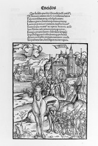Den trojanska hästen. Aeneid. Xylografi av Sebastian Brant. Strasbourg av German School