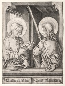 De tolv apostlarna i gotiska fönster: S:t Matthias och S:t Judas Thaddaeus av German School