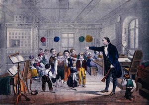 Byns skolmästare, ca 1850 (färg litho) av German School