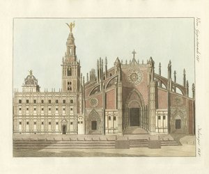 Katedralen eller storstadskyrkan i Sevilla (färgad gravyr) av German School