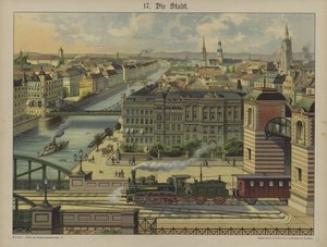 Staden (färg litho) av German School