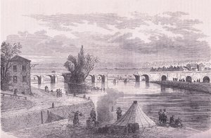Försvaret av Paris-förstörelsen av bron Jonville-sur-Marne, Cassells historia om kriget mellan Frankrike och Tyskland publicerad av Cassell and Company Limited, c.1890 (litho) av German School