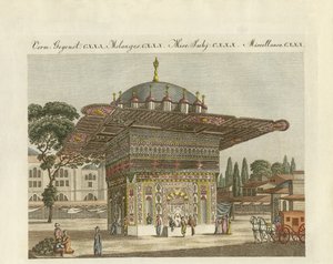 Fontänen Top-Hané i Konstantinopel (färgad gravyr) av German School