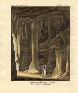 Kalkstensgrottorna (färgad gravyr) av German School