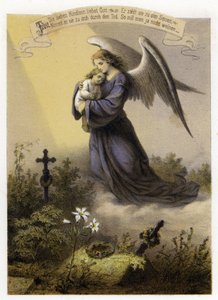 Guds kärlek till ett dött barn (färg litho) av German School