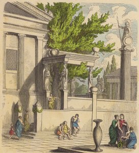 Det heliga olivträdet på Akropolis i Aten (färgad gravyr) av German School