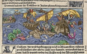 Skeppsvraket. Gravyr från "" Den Edlen Strenghen Besten Fromen"" av Johann Stumpff. början av 1500-talet. av German School