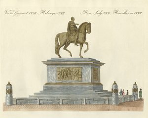 Statyn av Josef II framför kejsarens slott i Wien (färgad gravyr) av German School