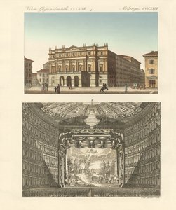 Teatern Della Scala i Milano (färgad gravyr) av German School