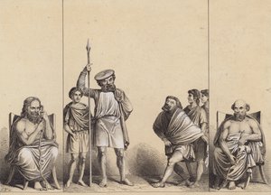 Teaterscen från en väggmålning i Pompeji, Italien (litografi) av German School
