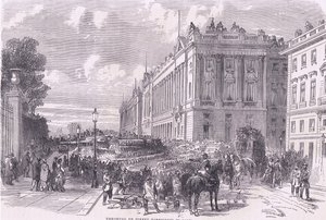 Kastar upp gatubarrikader i Paris, Cassells historia om kriget mellan Frankrike och Tyskland publicerad av Cassell and Company Limited, ca 1890 (litho) av German School