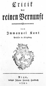 Titelsida på Kritik av det rena förnuftet av Immanuel Kant, publicerad 1781 av German School