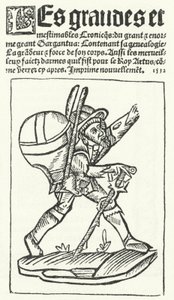 Titelsida från den mest kända utgåvan av Gargantua, en roman av Francois Rabelais (gravyr) av German School
