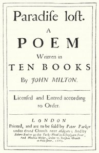 Titelsida från originalupplagan av Paradise Lost av den engelske poeten John Milton, publicerad 1667 (gravyr) av German School