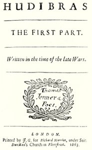 Titelsida från den satiriska dikten Hudibras av den engelska poeten Samuel Butler, publicerad 1663 (gravyr) av German School