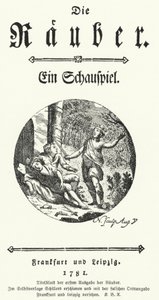 Titelsidan för den första upplagan av Friedrich Schillers pjäs Die Rauber (Rånarna) av German School