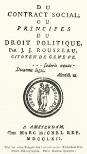 Titelsidan för den första upplagan av Det sociala kontraktet, av Jean-Jacques Rousseau av German School