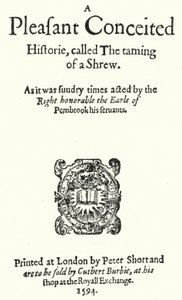 Titelsidan för den första upplagan av Shakespeare-komedin The Taming of the Shrew (gravyr) av German School