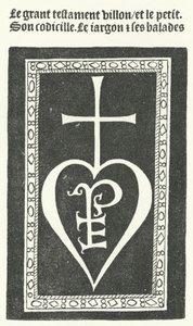 Titelsidan av den första upplagan av den franska poeten Francois Villons dikter, tryckt av Pierre Levet i Paris 1483 (gravyr) av German School