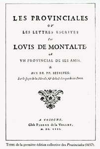 Titelsida för Les Provinciales av Blaise Pascal (1623-62), Amsterdam, 1657 (bläck på papper) av German School