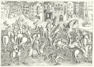 Turnering i München under regeringstiden av Albert IV, hertig av Bayern av German School