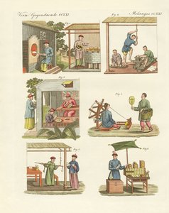 Handel, konst och hantverk i Kina (färgad gravyr) av German School