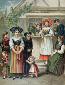 Traditionella dräkter från Strasbourg-regionen, ca. 1870-80 av German School