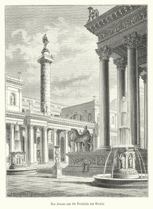 Trajanus kolumn och forum, Rom (gravyr) av German School